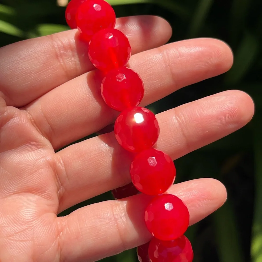 14mm stretchable hot pink agate‎ bracelet
